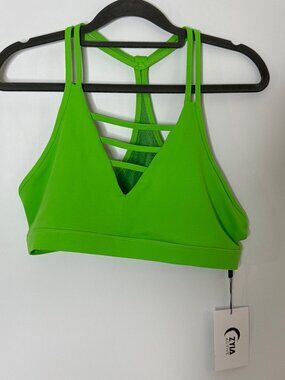 Zyia Active Lime Grid Bra XXXL Nylon Spandex Sports Bra With Strappy Back Design